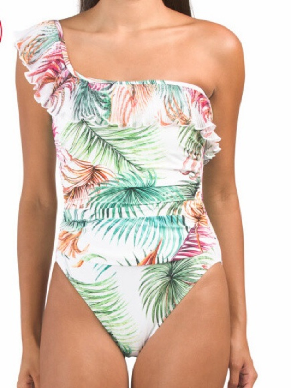Gottex Swimsuit Tropico ruffle preppy One Piece One Shoulder Tropical size 10